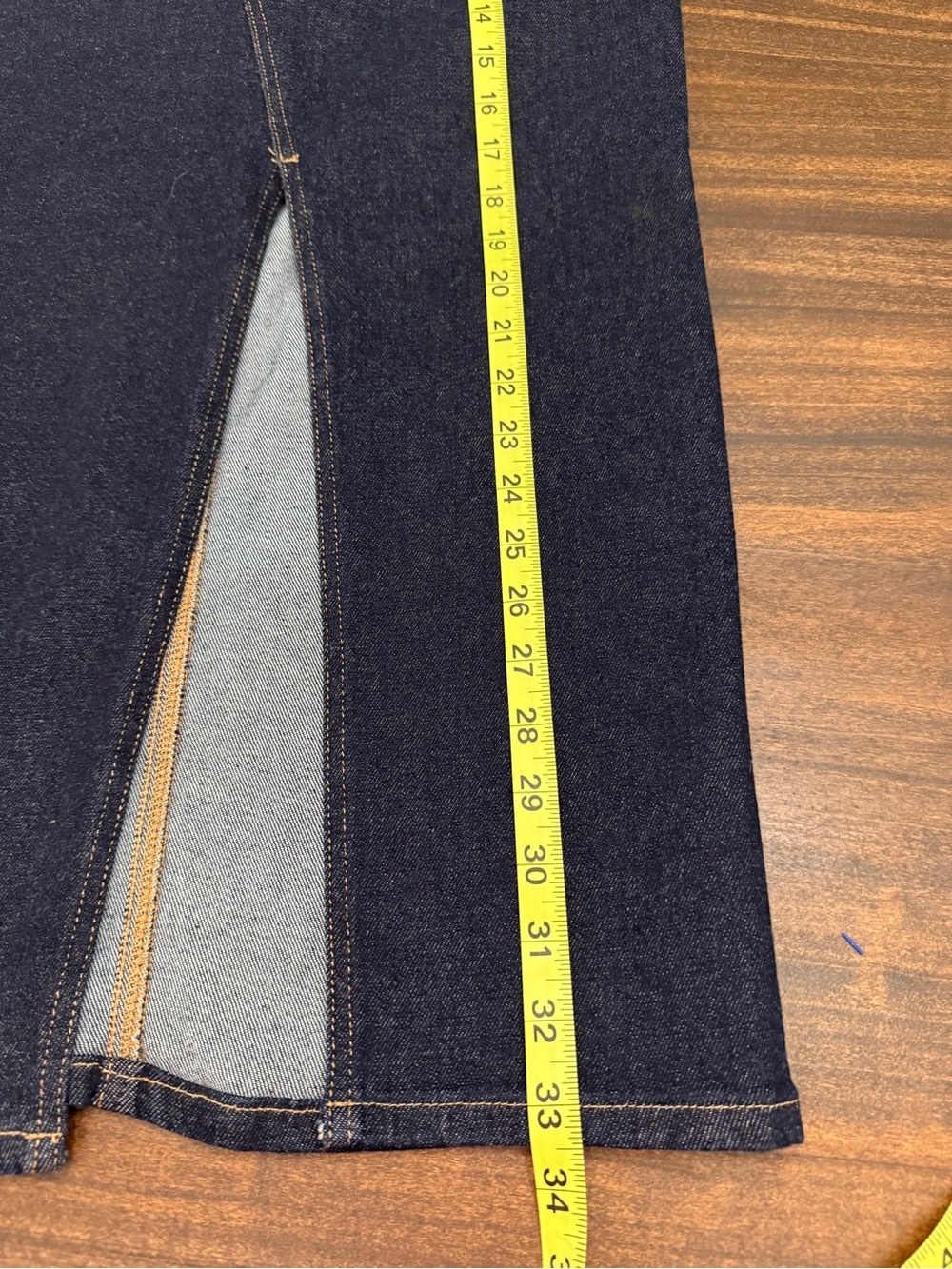 Good American Dark Blue Straight Leg Jeans Skirt with Front Slit - Picture 7 of 7